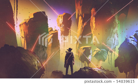 futuristic adventurer in floating land 54839615