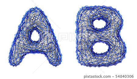 Realistic 3D letters set A, B made of blue plastic. 54840306