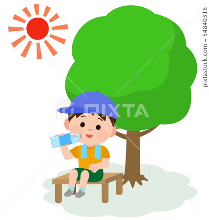Heat stroke measures boy illustration to get in the shade and rest 54840318
