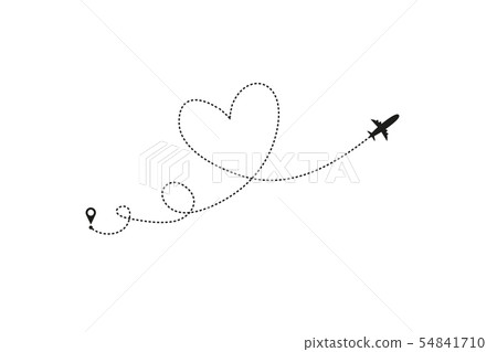 Love airplane route. Heart dashed line trace and plane routes isolated on white background. Romantic 54841710
