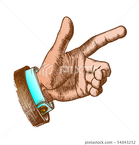 Color Male Hand Make Gesture Forefinger Vintage Vector 54843252