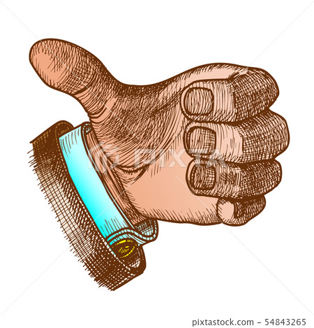 Color Man Hand Gesture Thumb Finger Up Doodle Vector 54843265