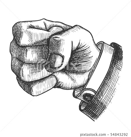 Male Hand Make Fist Gesture Monochrome Vector 54843292