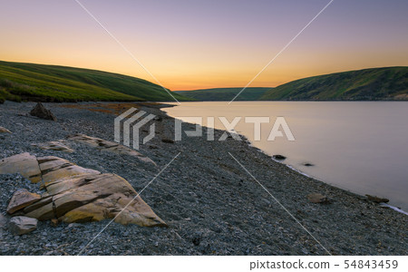 Welsh reservoir, at sunset. Mid Wales Welsh reservoir, at sunset. Mid Wales 54843459