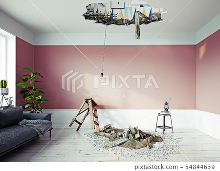 broken ceiling in the room. broken ceiling in the room. 54844639