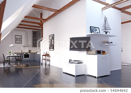 modern loft kitchen interior design. 54844642