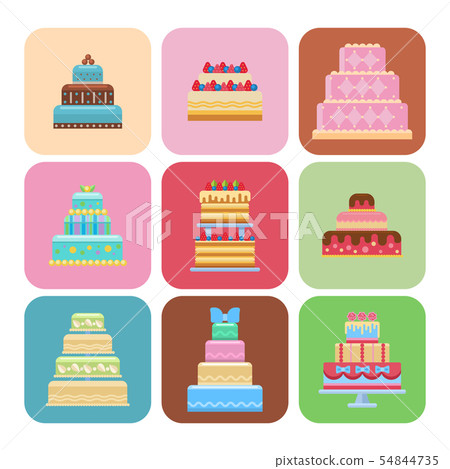 Wedding cake pie sweets cards dessert bakery flat simple style isolated illustration. 54844735
