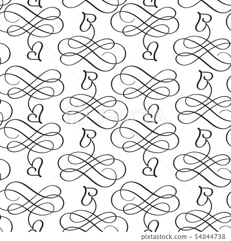 Seamless flourish vector pattern with calligraphic hearts. Ornament for Valentine's day. Hand drawn Seamless flourish vector pattern with calligraphic hearts. Ornament for Valentine's day. Hand drawn 54844738