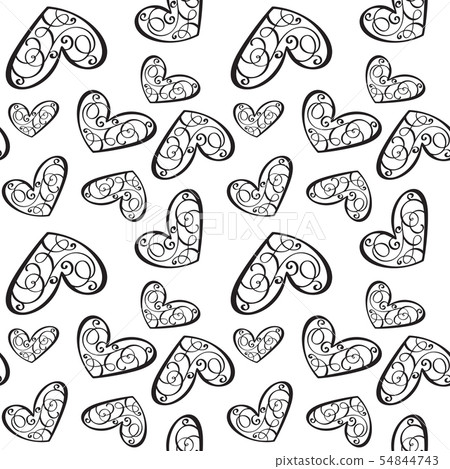 Seamless vector pattern with calligraphic hearts. Ornament for Valentine's day. Hand drawn 54844743