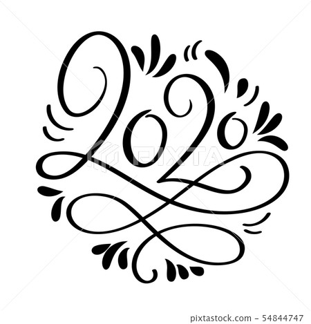 Hand drawn vector lettering calligraphy black number text 2020. Happy New Year greeting card 54844747