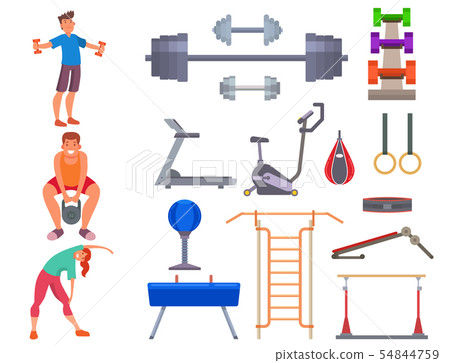 Fitness gym sporty club icons athlet and sport activity body tools wellness dumbbell equipment 54844759