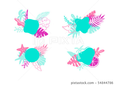 vector summer holiday vacation frame set. flat design with tropical leaves and place for text 54844786