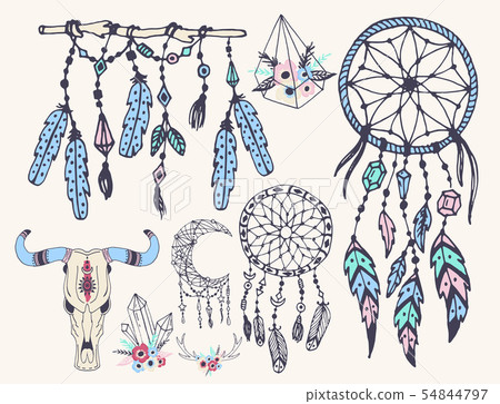 Creative boho style frames mady ethnic feathers... - Stock Illustration ...