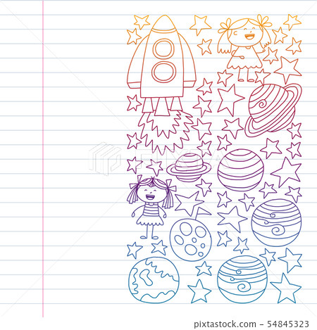 Vector set of space elements icons in doodle... - Stock Illustration ...
