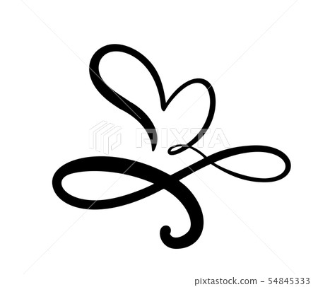 Vintage flourish romantic calligraphy vector Heart love sign. Hand drawn icon of valentine day Vintage flourish romantic calligraphy vector Heart love sign. Hand drawn icon of valentine day 54845333