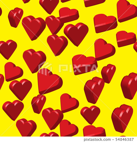 Red Color Hearts Seamless Pattern, 3D Illustration 54846387