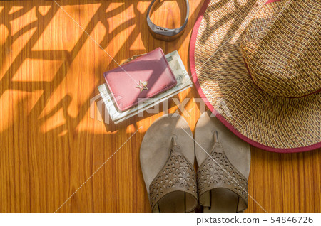 Ready to travel. Top view beach background Ready to travel. Top view beach background 54846726