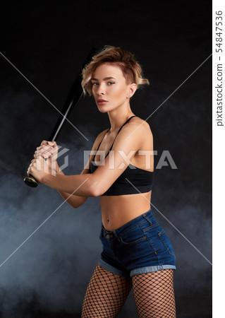 brave blonde girl is ready to fight with enemy 54847536