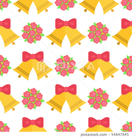 Beautiful rose flower love wedding and bell seamless pattern background nature floral drawing leaf Beautiful rose flower love wedding and bell seamless pattern background nature floral drawing leaf 54847845