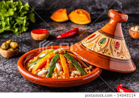 Vegetable tagine with almond and chickpea 54848114
