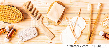 Set of bathroom accessories, top view. Set of bathroom accessories, top view. 54848153