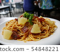 Spaghetti with pineapples and hams 54848221