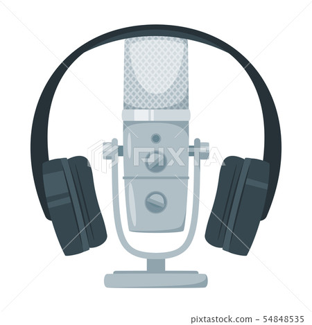 Microphone with headset flat vector illustration - Stock Illustration ...