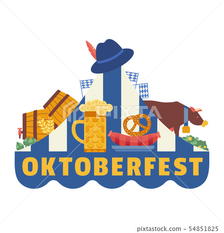 Hand drawn Oktoberfest flat color vector icon - Stock Illustration ...