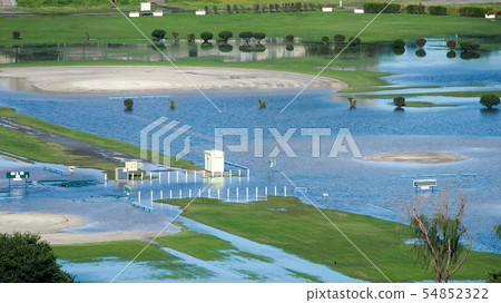 Tama River green area baseball field flooded by heavy rain Tama River green area baseball field flooded by heavy rain 54852322