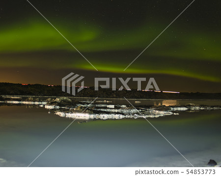 Northern Lights over the Blue Lagoon with stars 54853773