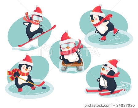 active penguins in winter concept 54857050
