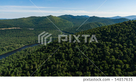 Valley Of The Mountain River Anyuy. Khabarovsk territory in the far East of Russia. The view of Valley Of The Mountain River Anyuy. Khabarovsk territory in the far East of Russia. The view of 54857635