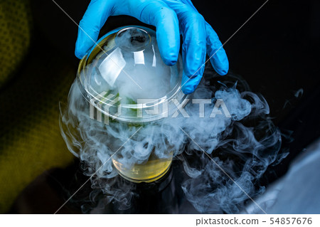 Cocktail with ice vapor on bar desk, close-up. dry ice. Cocktail with ice vapor on bar desk, close-up. dry ice. 54857676