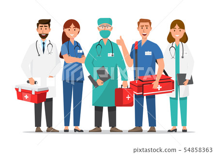 Set of doctor cartoon characters. Medical staff Set of doctor cartoon characters. Medical staff 54858363