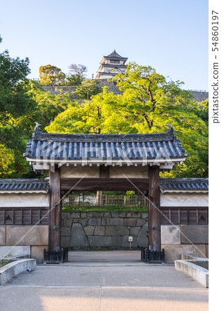 Leading the second gate to see the Marugame castle tower Leading the second gate to see the Marugame castle tower 54860197
