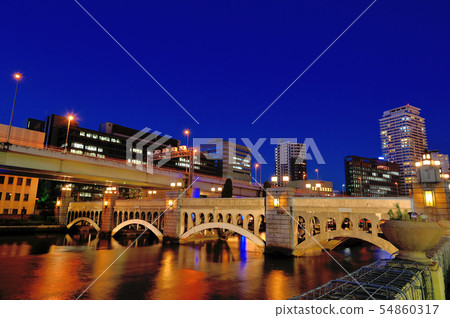 Night view of Dojima River and Crystal Bridge 54860317
