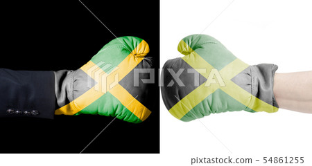 Male hand in Boxing gloves with Jamaica flag 54861255
