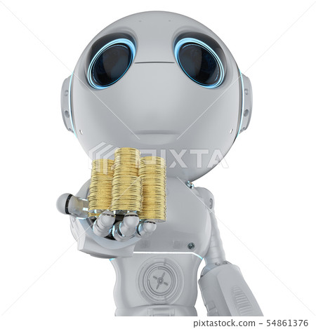 mini robot hold gold coins 54861376