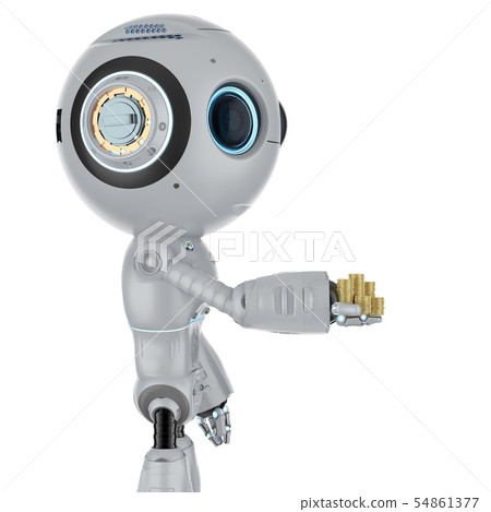mini robot hold gold coins 54861377
