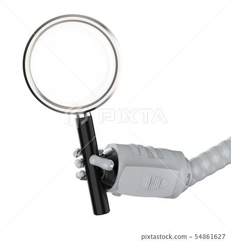 robot with magnifying glass robot with magnifying glass 54861627