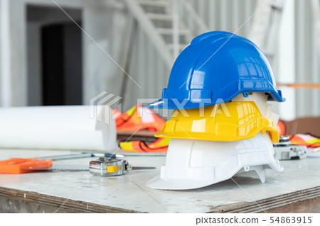 Engineer helmets at construction site for safty Engineer helmets at construction site for safty 54863915