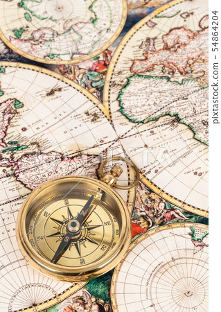 Compass on vintage ancient map, concept for Compass on vintage ancient map, concept for 54864204