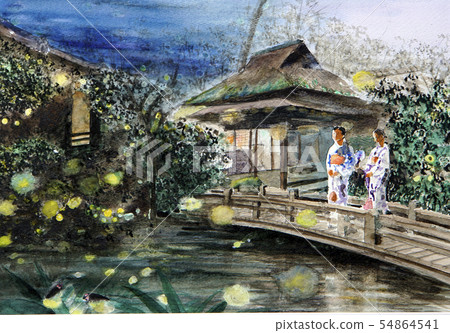 A woman in the yukata of the evening cool Genji firefly firefly firefly hunting 54864541