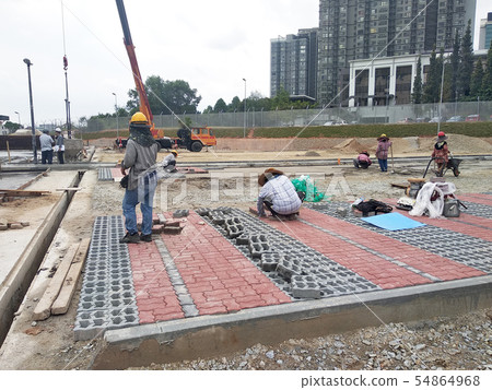 Concrete pavers preparation and installation work  54864968