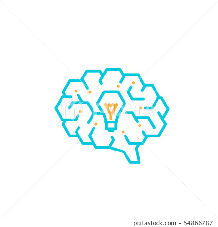 Side Brain logo icon with Incandescent light bulb 54866787