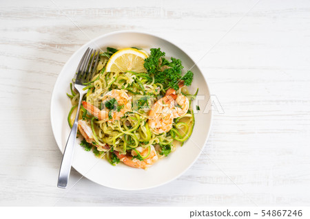 healthy zucchini noodles with shrimps healthy zucchini noodles with shrimps 54867246