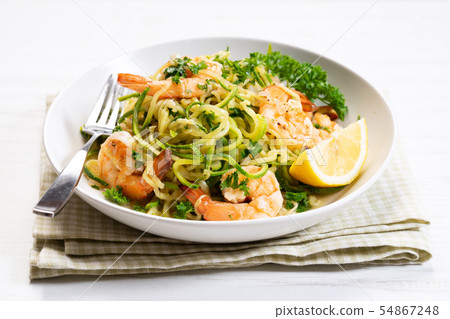 healthy zucchini noodles with shrimps healthy zucchini noodles with shrimps 54867248