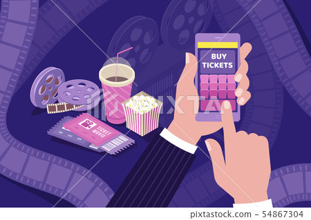 Cinema Ticket Online Isometric Composition  54867304