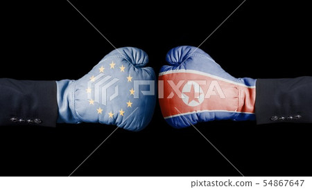 Boxing gloves with European Union and North Korean Boxing gloves with European Union and North Korean 54867647