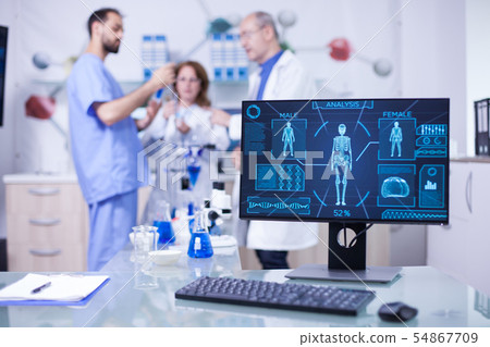 Advanced human body research displayed monitor in laborator 54867709